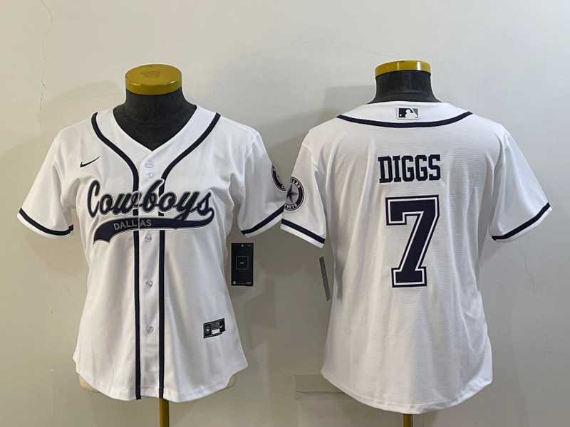 Women%27s Dallas Cowboys #7 Trevon Diggs White With Patch Cool Base Stitched Baseball Jersey